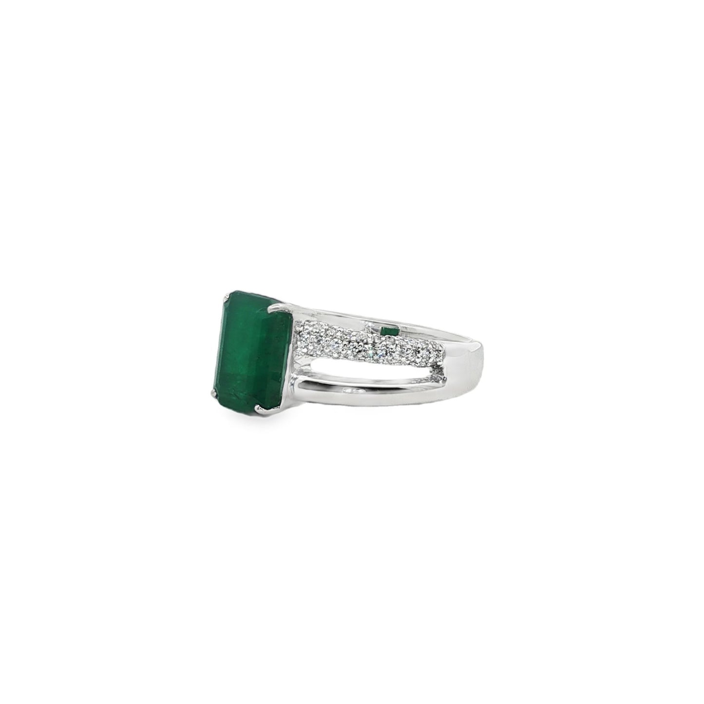 Jai's 18K White Gold Octagon-cut Emerald & Diamond Ring