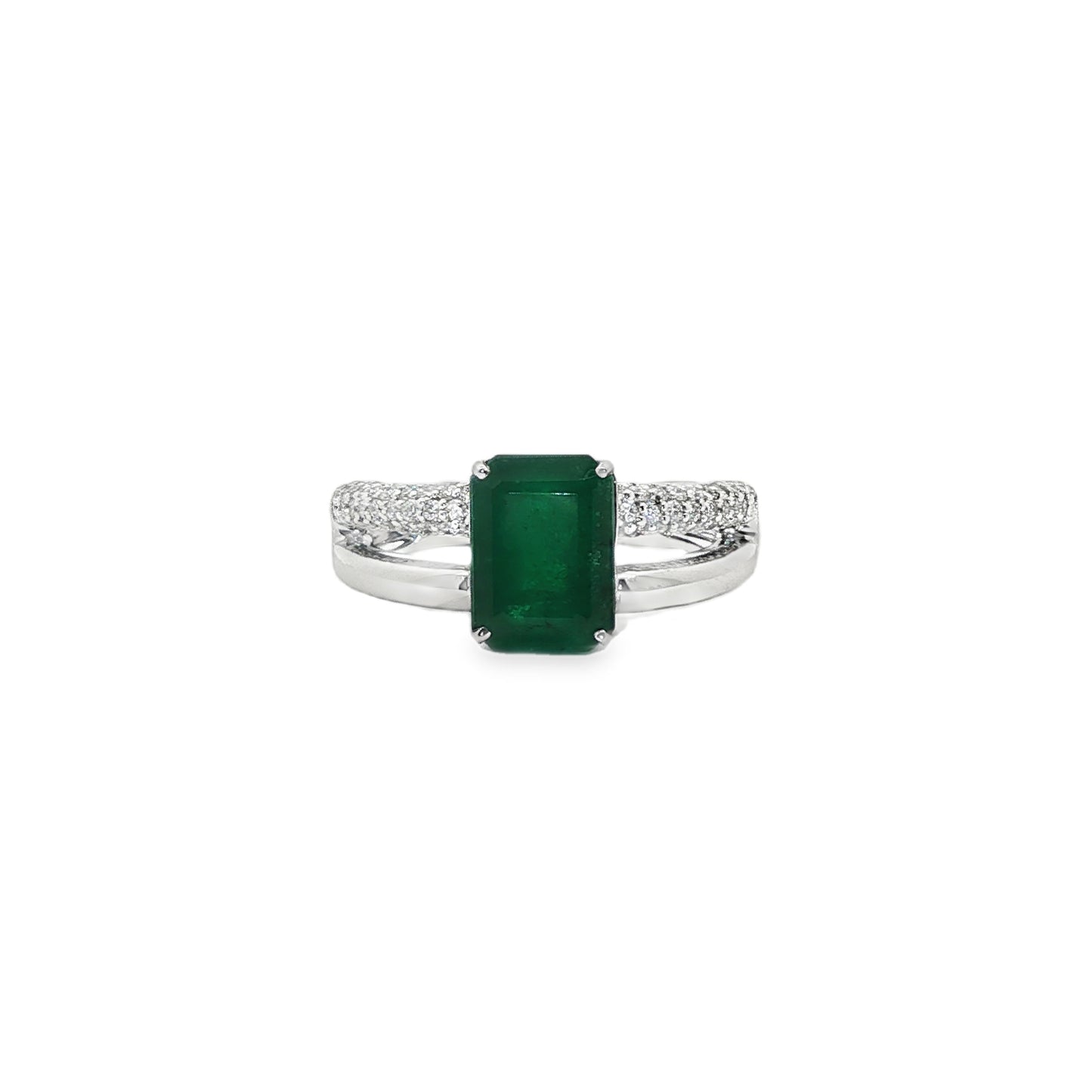 Jai's 18K White Gold Octagon-cut Emerald & Diamond Ring