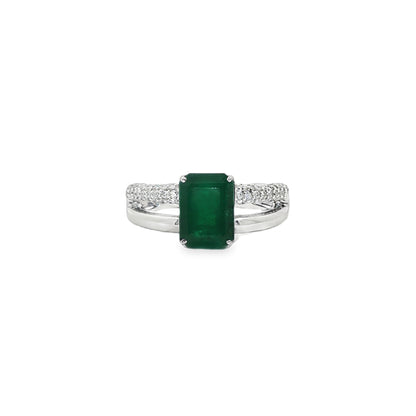 Jai's 18K White Gold Octagon-cut Emerald & Diamond Ring