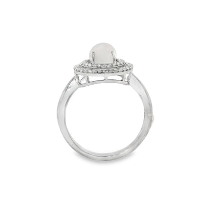 Jai's 14K White Gold Concentric Conch Pearl & Diamond Ring