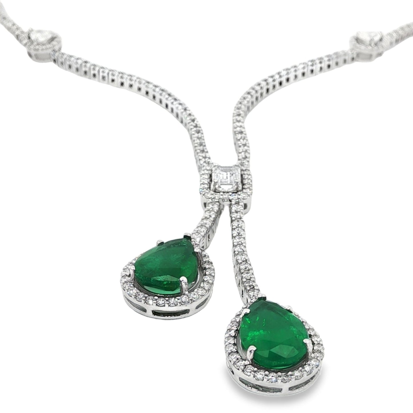 Jai's 18K White Gold Pear-cut Emerald & Diamond Necklace