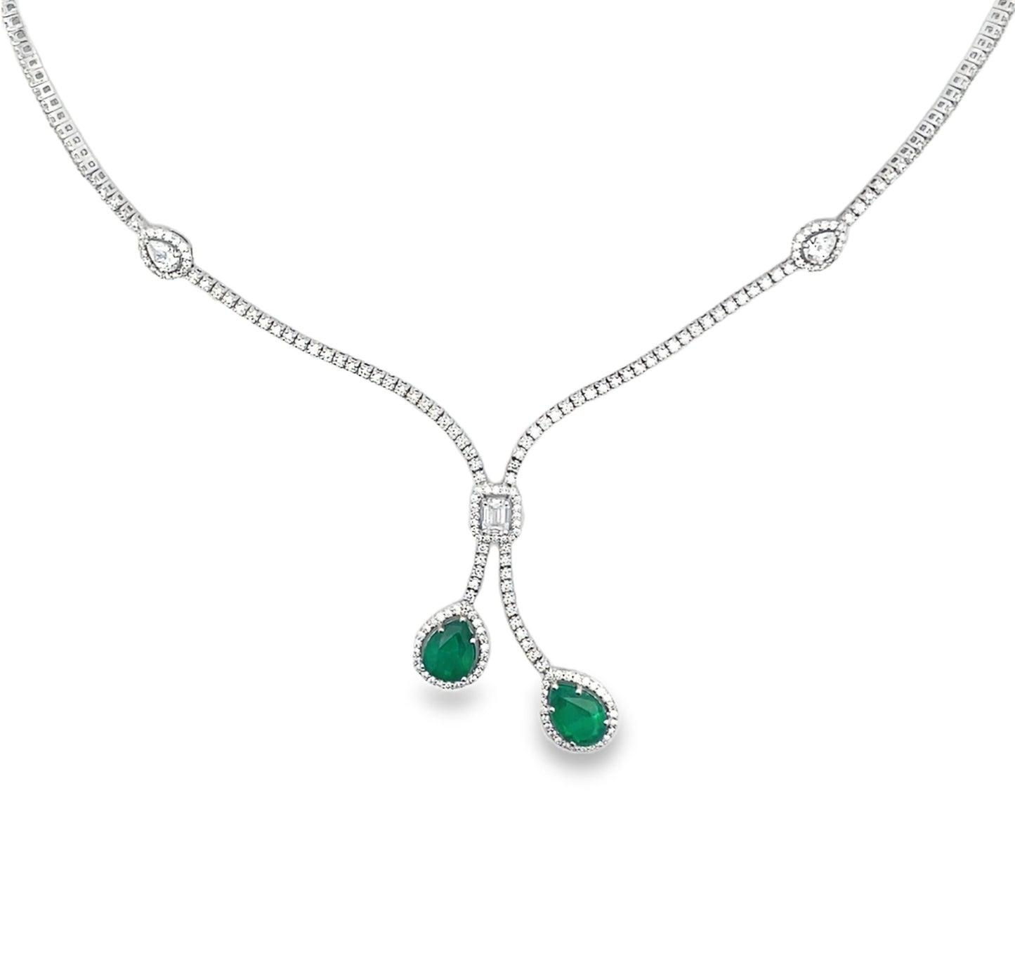 Jai's 18K White Gold Pear-cut Emerald & Diamond Necklace