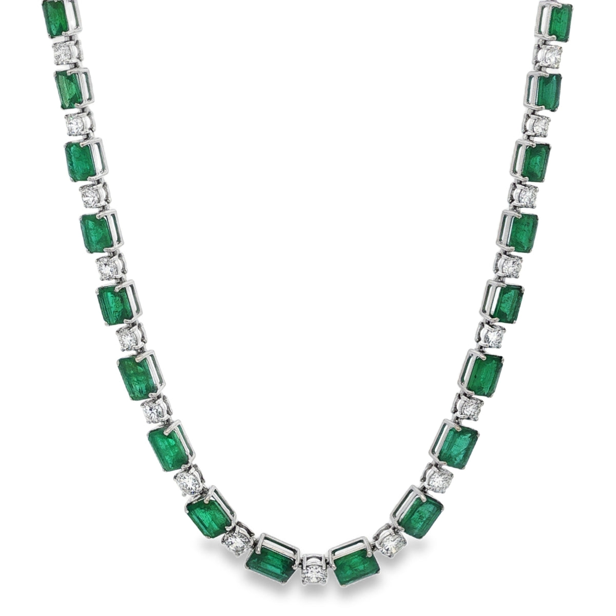 Jai's 18K White Gold Octagon-cut Emerald & Diamond Tennis Necklace