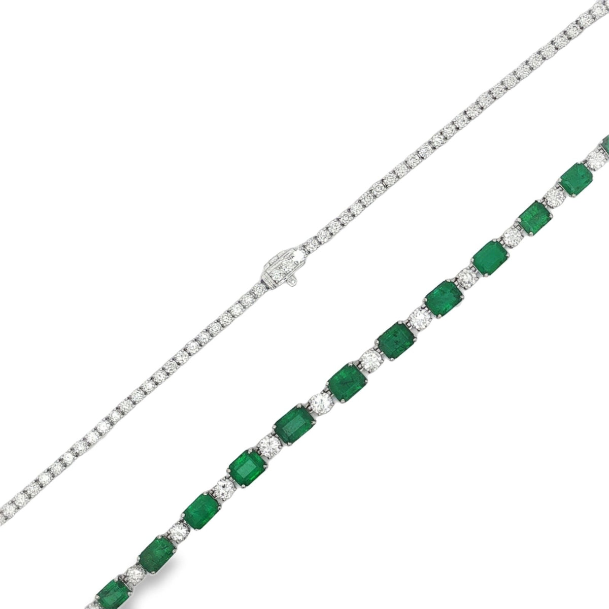 Jai's 18K White Gold Octagon-cut Emerald & Diamond Tennis Necklace
