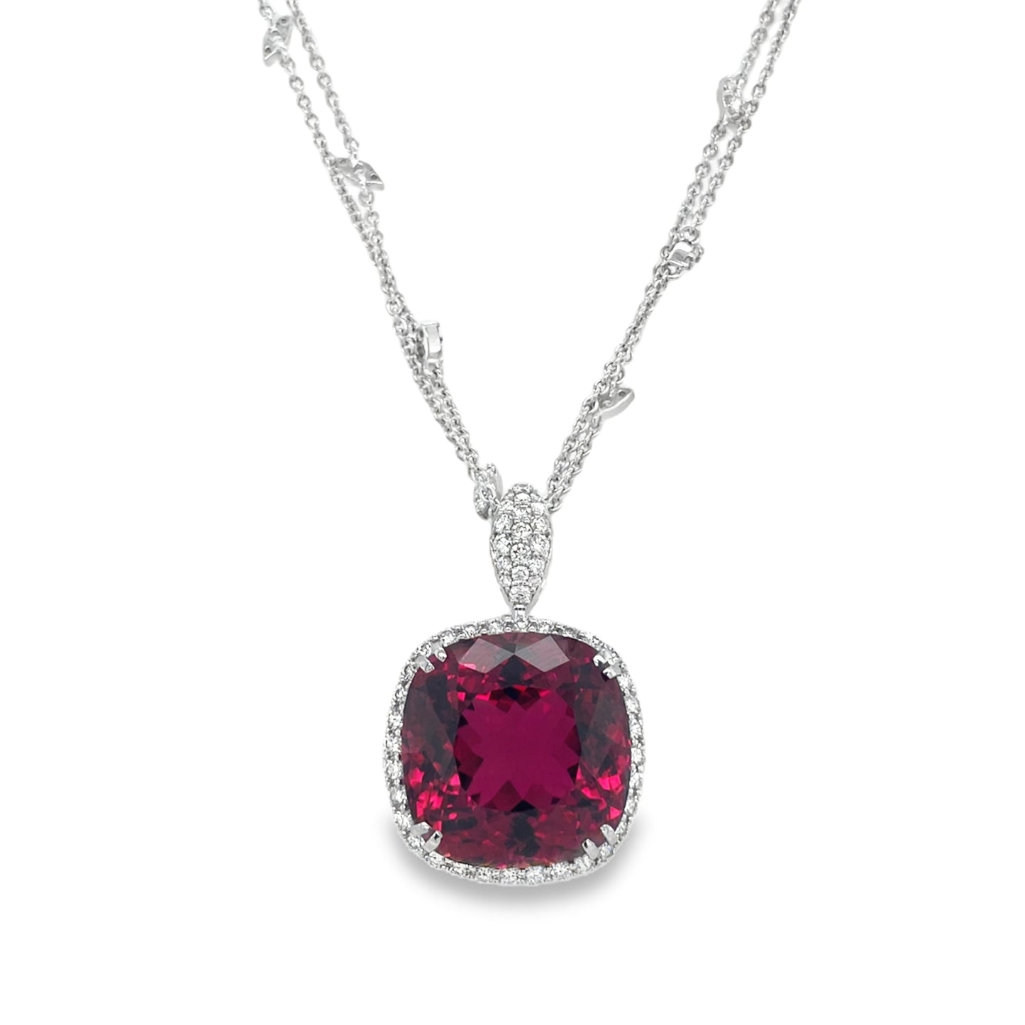 Jai's 18K White Gold Cushion-cut Rubelite & Diamond-studded Necklace