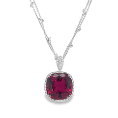 Jai's 18K White Gold Cushion-cut Rubelite & Diamond-studded Necklace