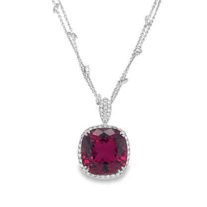 Jai's 18K White Gold Cushion-cut Rubelite & Diamond-studded Necklace