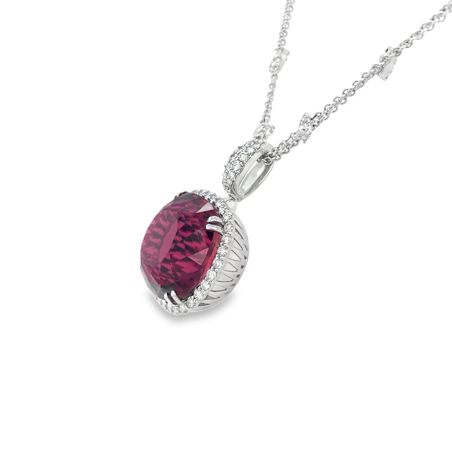 Jai's 18K White Gold Cushion-cut Rubelite & Diamond-studded Necklace