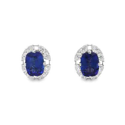 Jai's 18K White Gold Crowned Cushion-cut Tanzanite & Diamond Studs