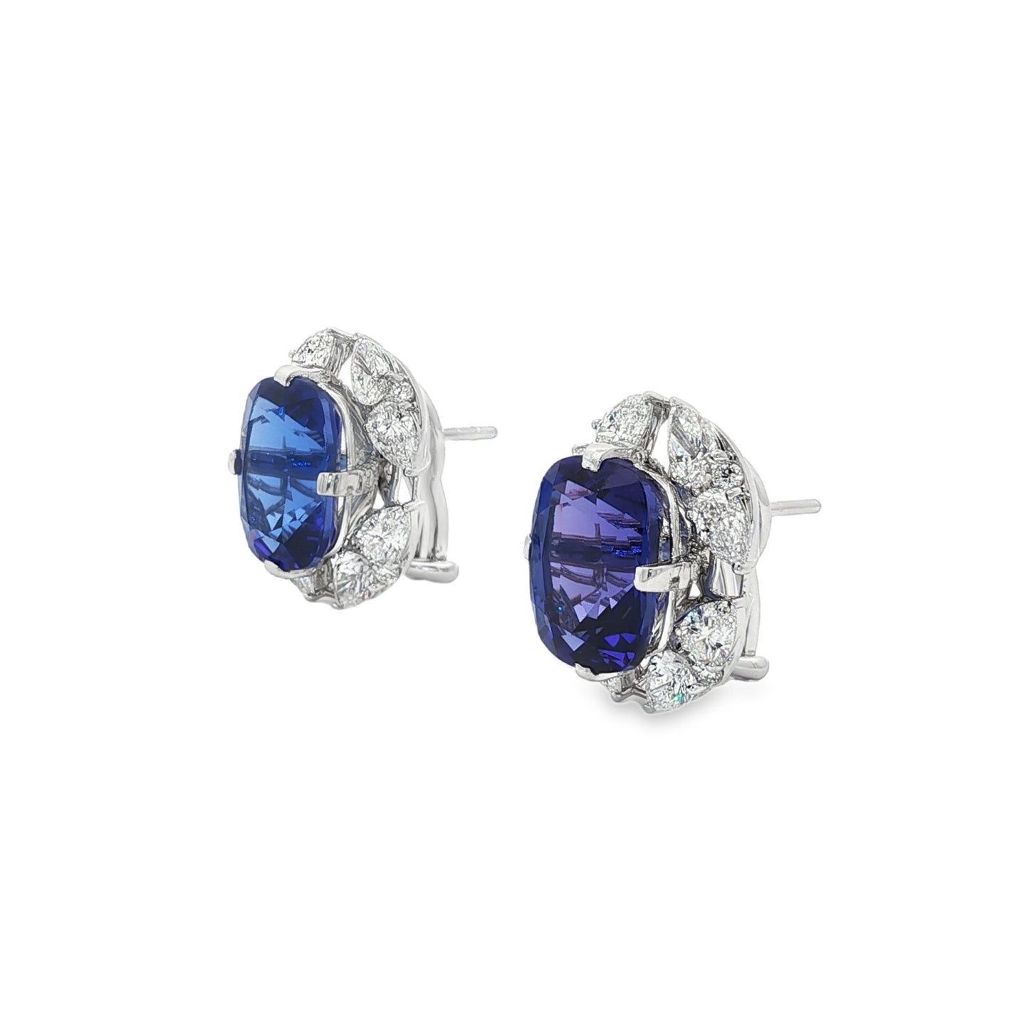Jai's 18K White Gold Crowned Cushion-cut Tanzanite & Diamond Studs