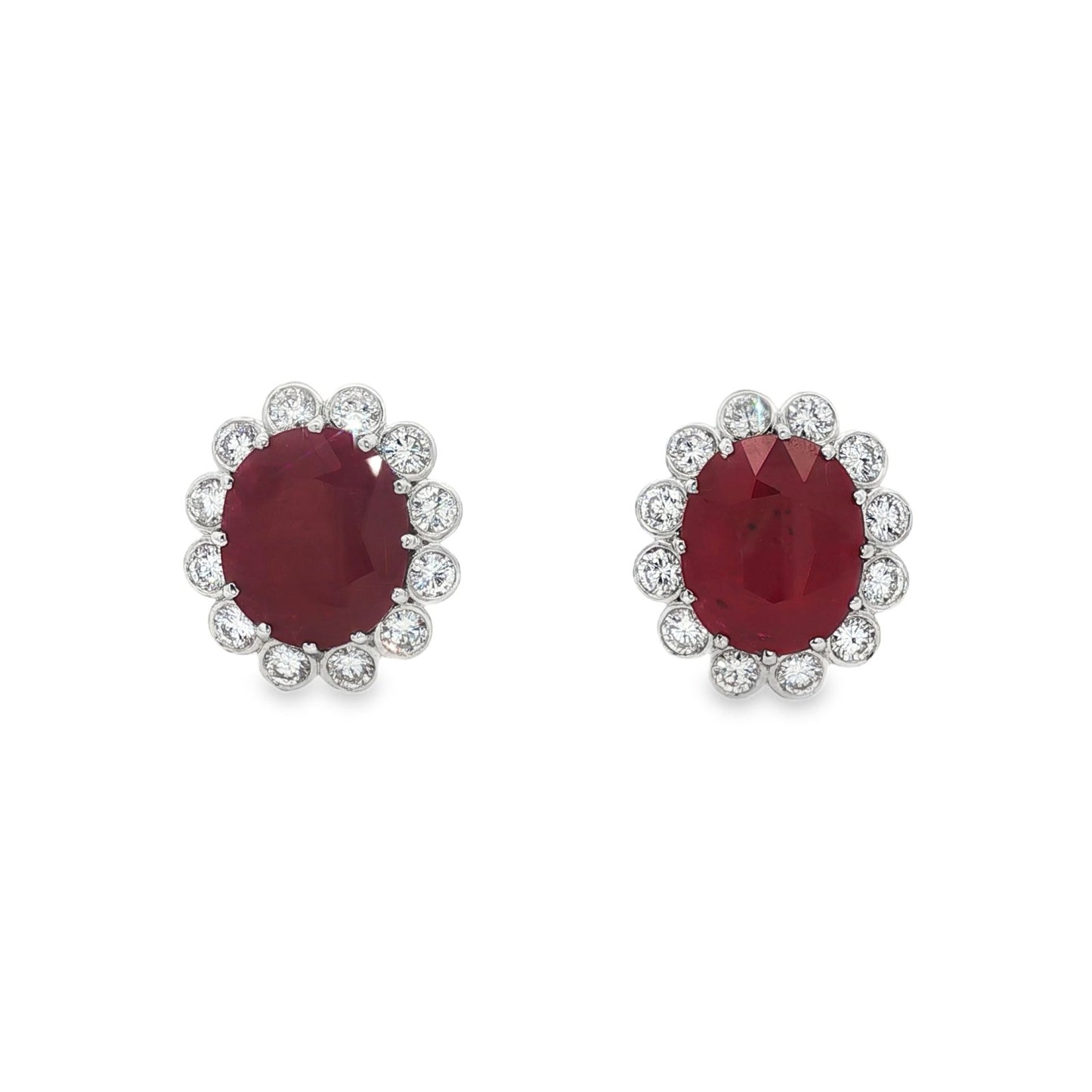 Jai's 18K White Gold Floral Oval Ruby & Diamond Studs