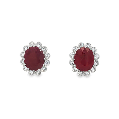 Jai's 18K White Gold Floral Oval Ruby & Diamond Studs