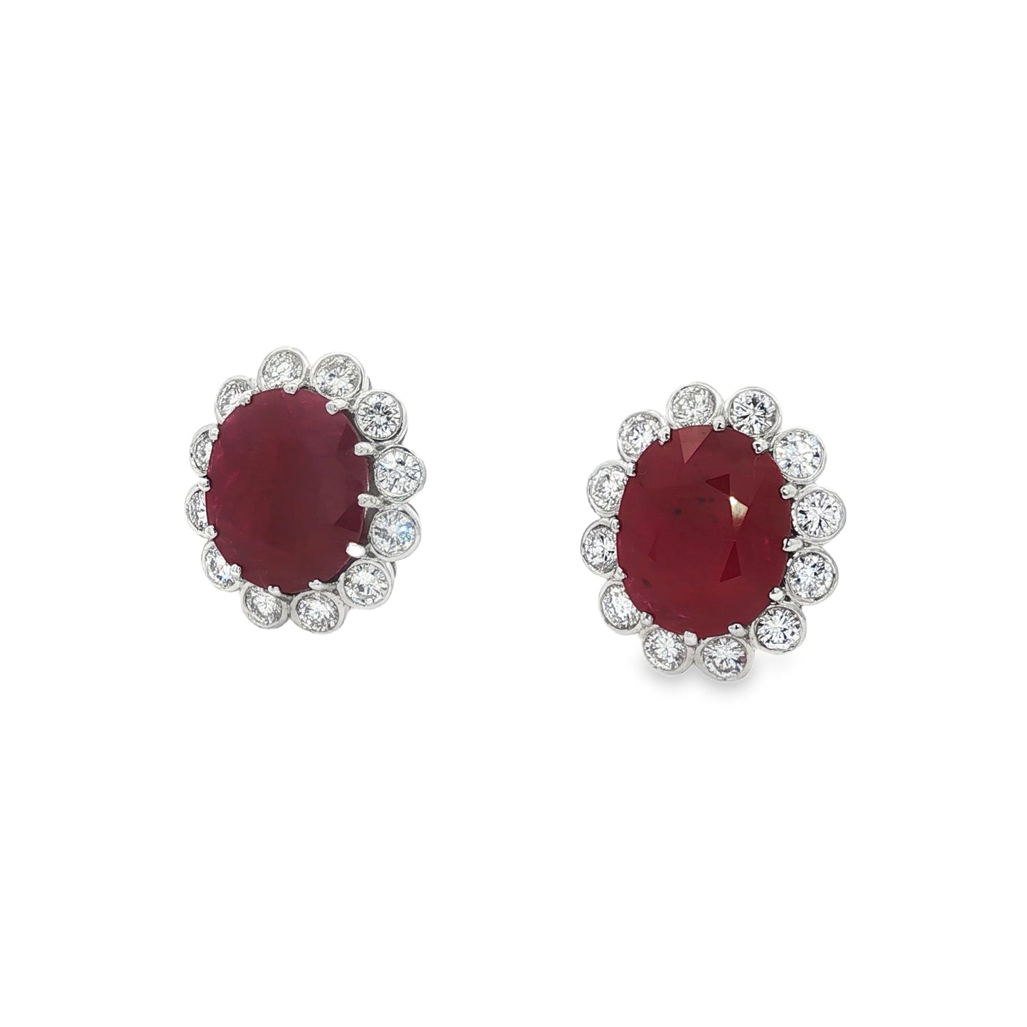 Jai's 18K White Gold Floral Oval Ruby & Diamond Studs