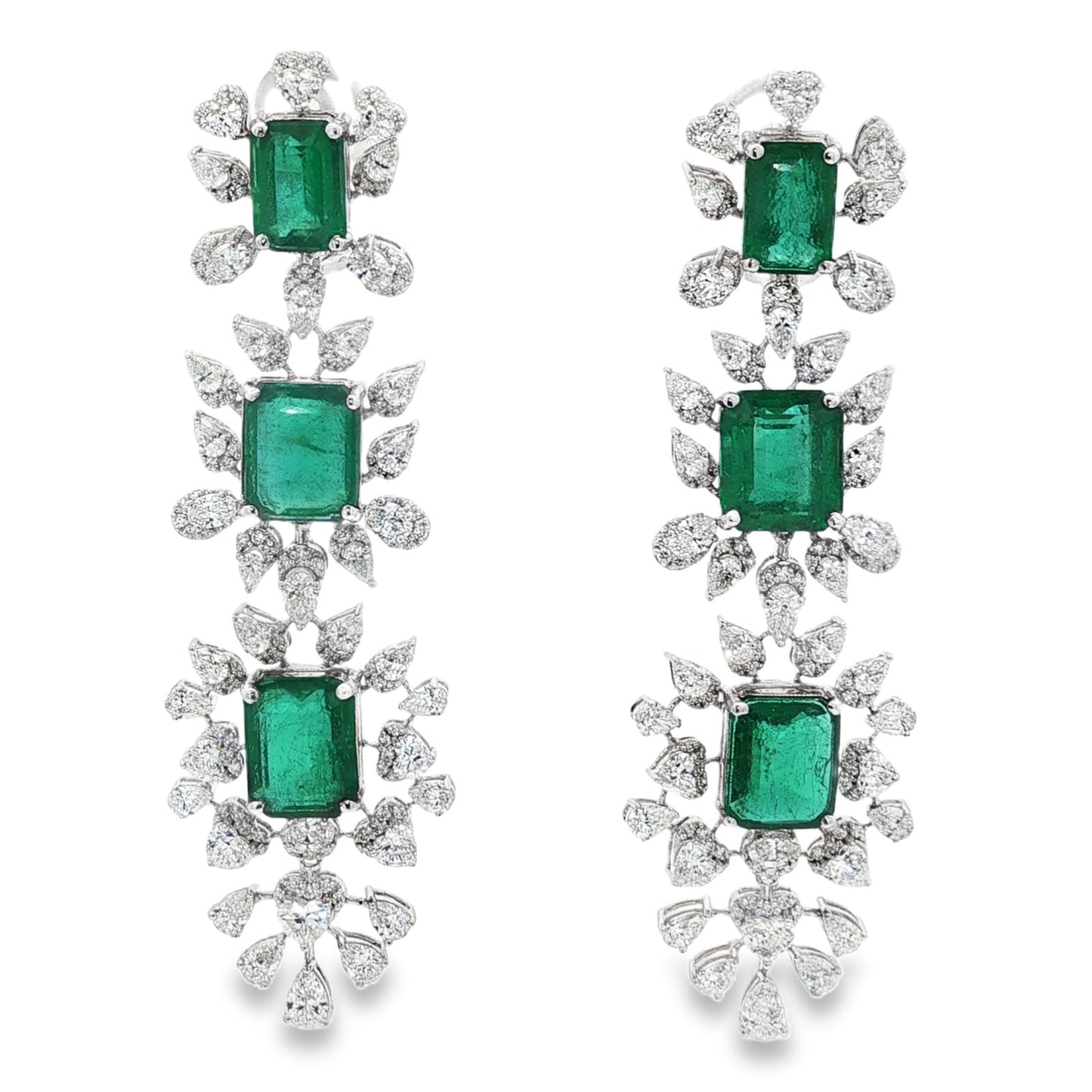 Jai's 18K White Gold Floral Emerald & Diamond Drop Earrings