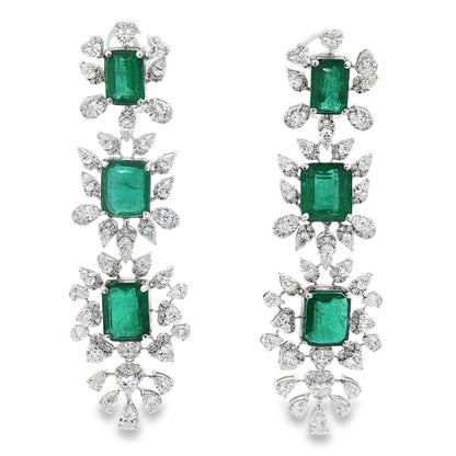 Jai's 18K White Gold Floral Emerald & Diamond Drop Earrings
