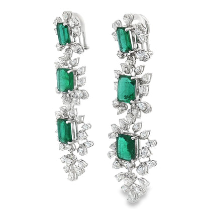 Jai's 18K White Gold Floral Emerald & Diamond Drop Earrings