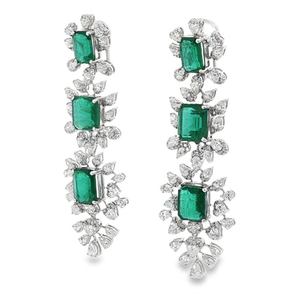 Jai's 18K White Gold Floral Emerald & Diamond Drop Earrings