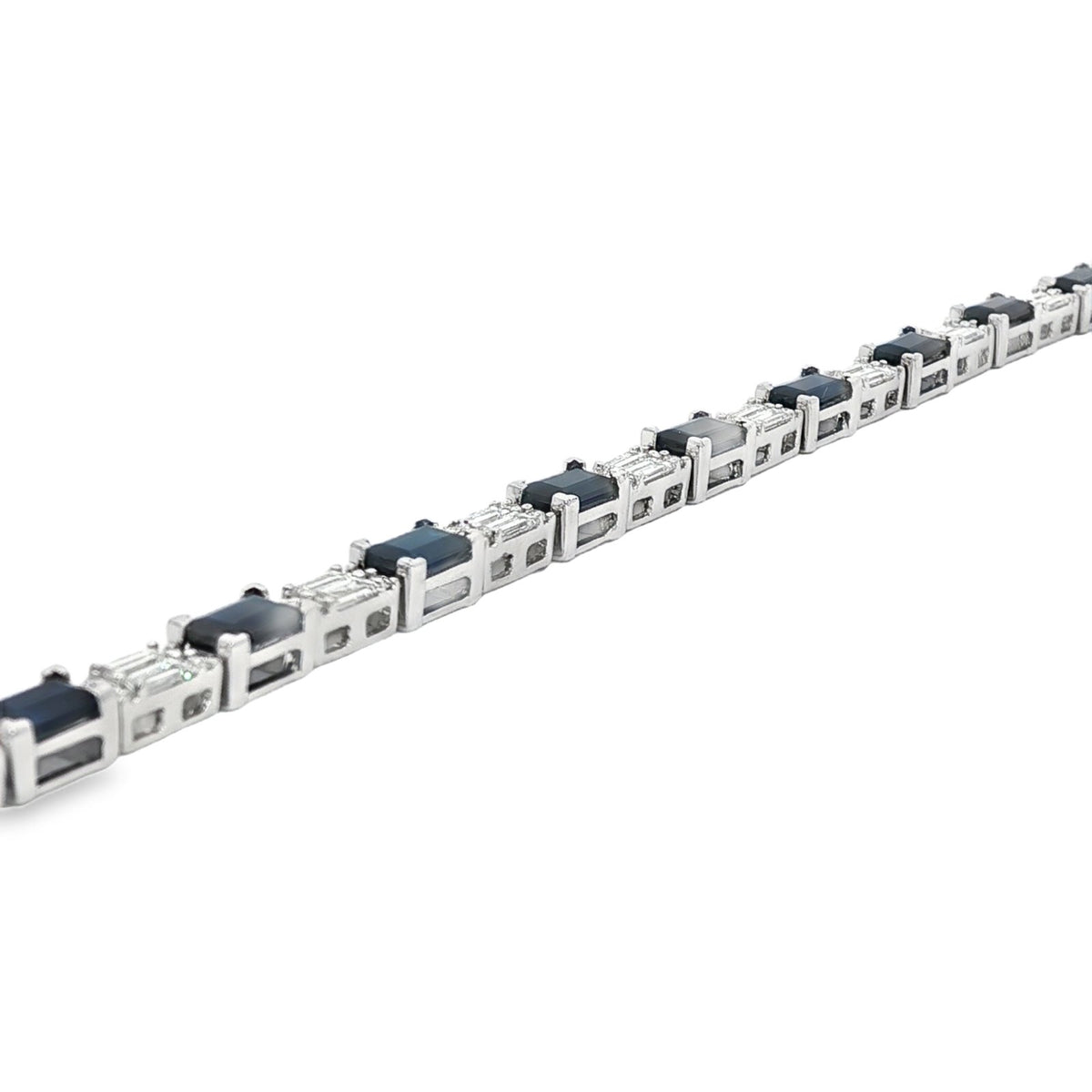 Jai's 18K White Gold Baguette-cut Sapphire & Diamond Tennis Bracelet