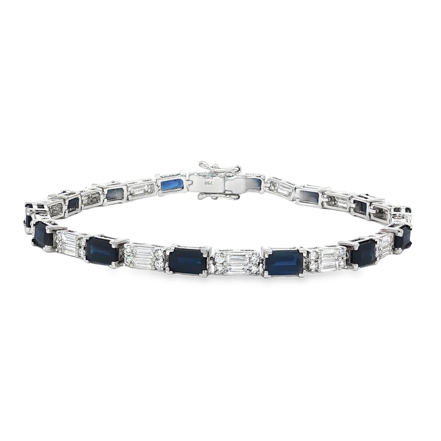 Jai's 18K White Gold Baguette-cut Sapphire & Diamond Tennis Bracelet