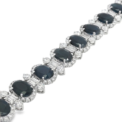 Jai's 18K White Gold Oval Sapphire & Baguette-cut Diamond Bracelet