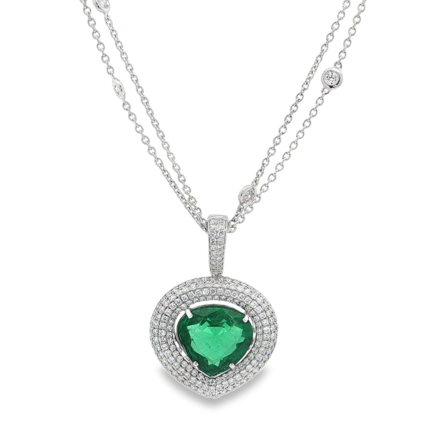 Jai's 18K White Gold Heart-cut Emerald & Diamond Necklace