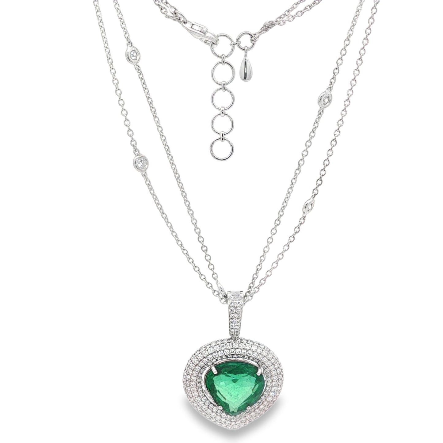 Jai's 18K White Gold Heart-cut Emerald & Diamond Necklace