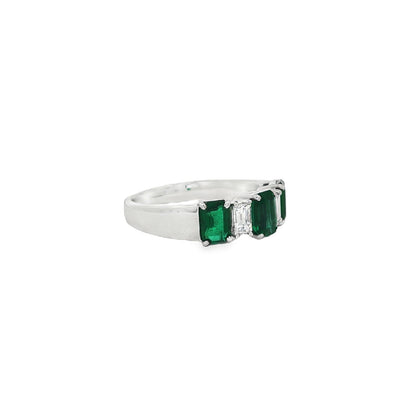 Jai's 18K White Gold Three-stone Octagon-cut Emerald & Diamond Ring