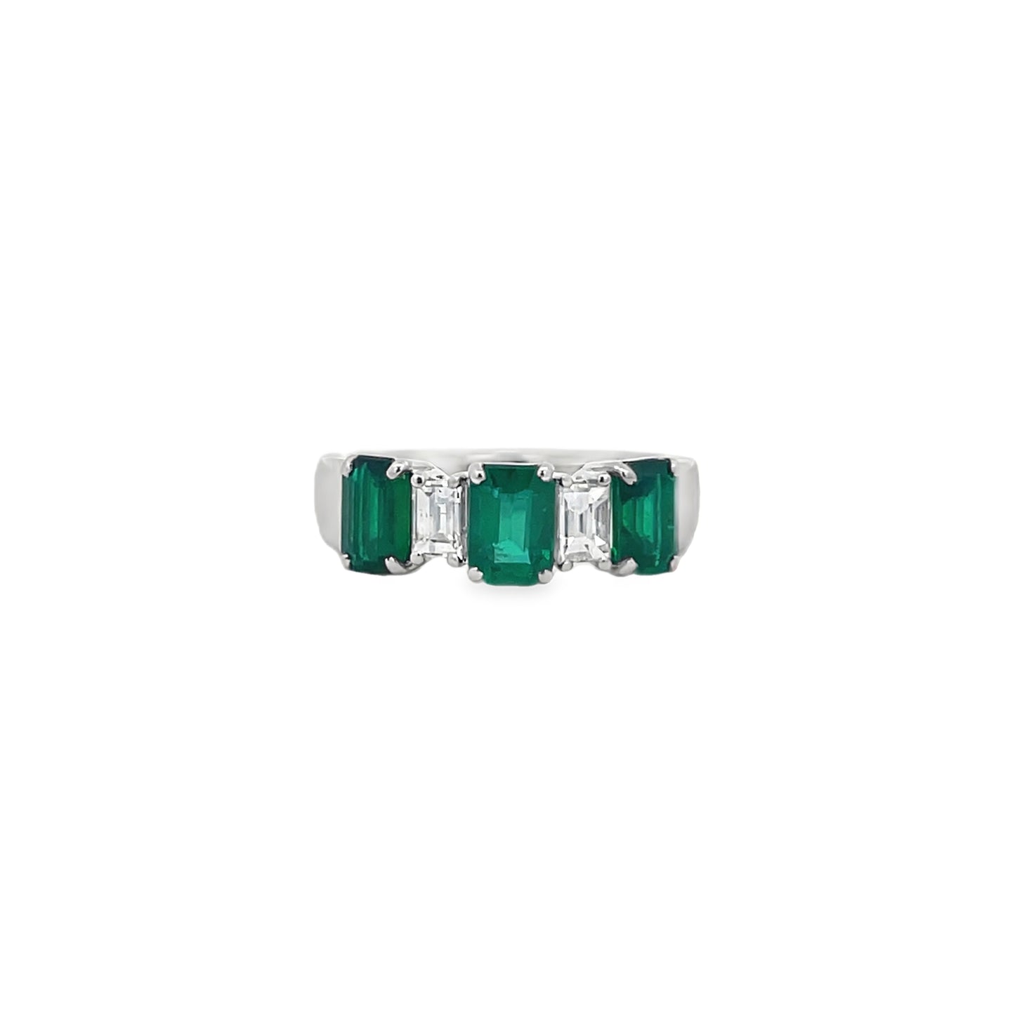 Jai's 18K White Gold Three-stone Octagon-cut Emerald & Diamond Ring