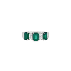 Jai's 18K White Gold Three-stone Octagon-cut Emerald & Diamond Ring