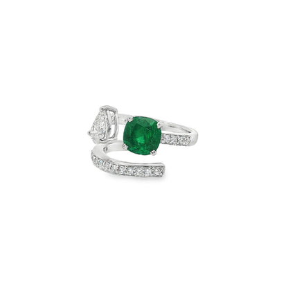 Jai's 18K White Gold Cushion-cut Emerald & Diamond Ring