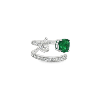 Jai's 14K White Gold Cushion-cut Emerald & Multi-cut Diamond Ring