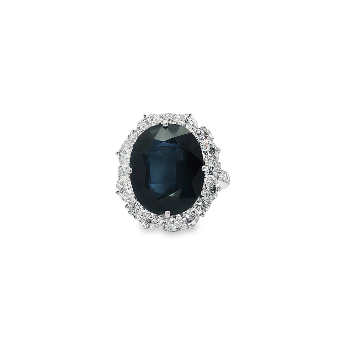 Jai's 18K White Gold Floral Oval Sapphire & Diamond Ring