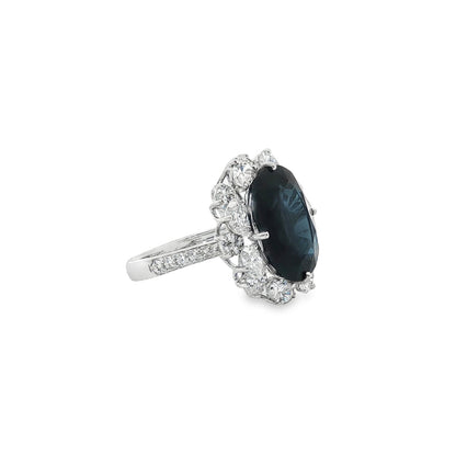 Jai's 18K White Gold Floral Oval Sapphire & Diamond Ring