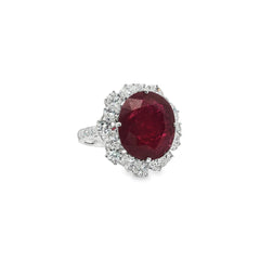 Jai's 18K White Gold Floral Oval Ruby & Diamond Ring
