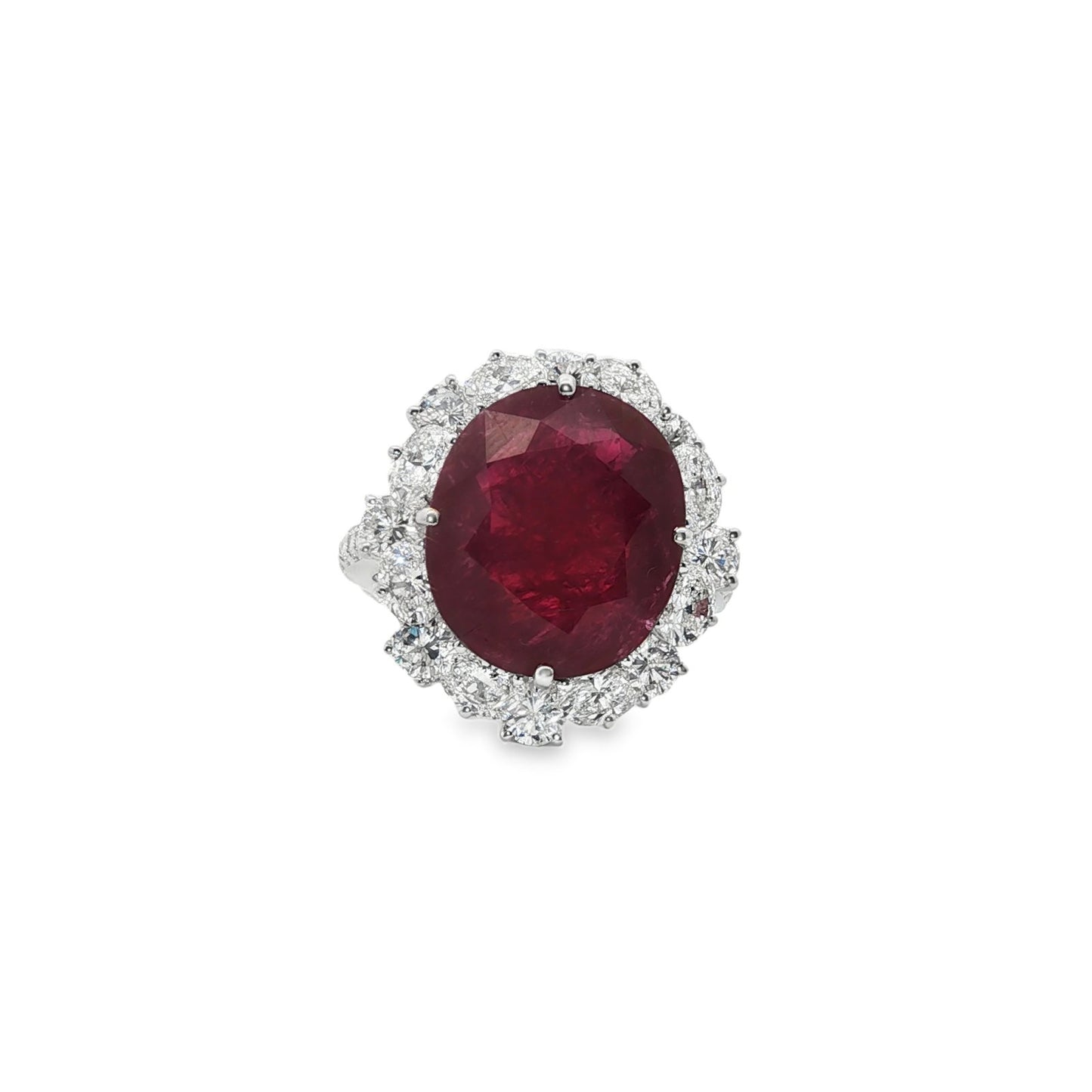 Jai's 18K White Gold Floral Oval Ruby & Diamond Ring