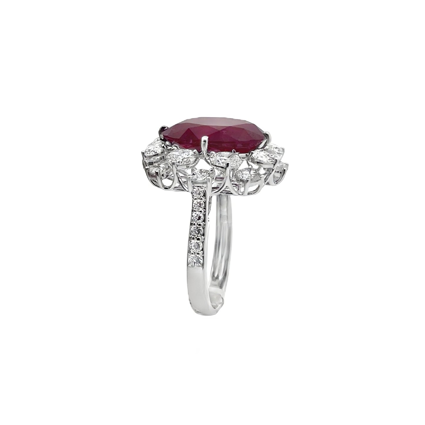 Jai's 18K White Gold Floral Oval Ruby & Diamond Ring