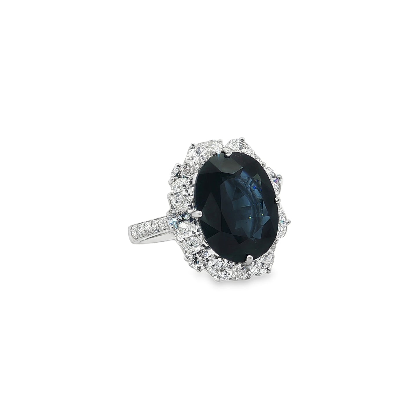 Jai's 18K White Gold Floral Oval Sapphire & Diamond Ring