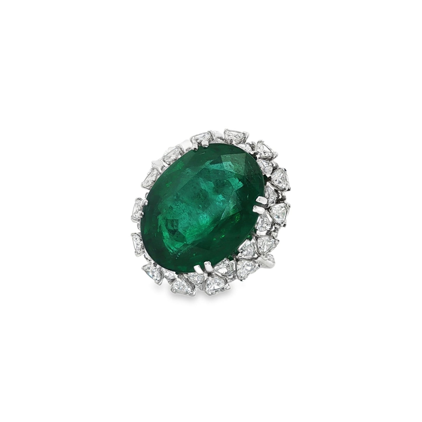 Jai's 18K White Gold Floral Oval Emerald & Diamond Ring