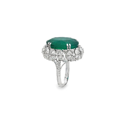 Jai's 18K White Gold Floral Oval Emerald & Diamond Ring