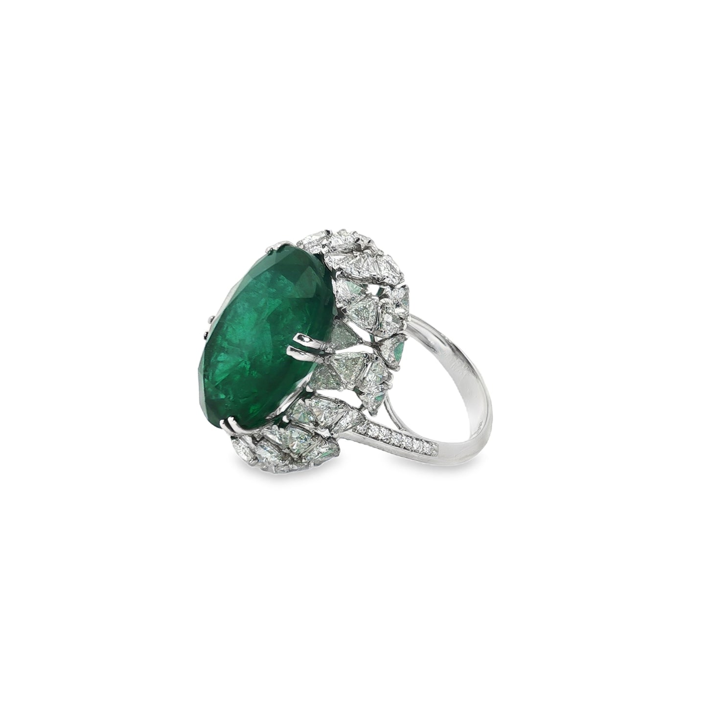 Jai's 18K White Gold Floral Oval Emerald & Diamond Ring