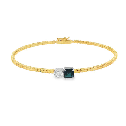 Jai's 18K Two-tone Octagon-cut Sapphire & Oval-cut Diamond Bangle
