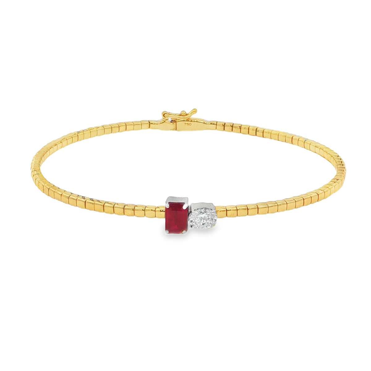 Jai's 18K Two-tone Octagon-cut Ruby & Oval-cut Diamond Bangle