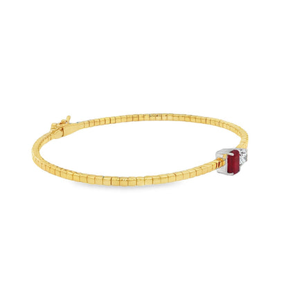 Jai's 18K Two-tone Octagon-cut Ruby & Oval-cut Diamond Bangle