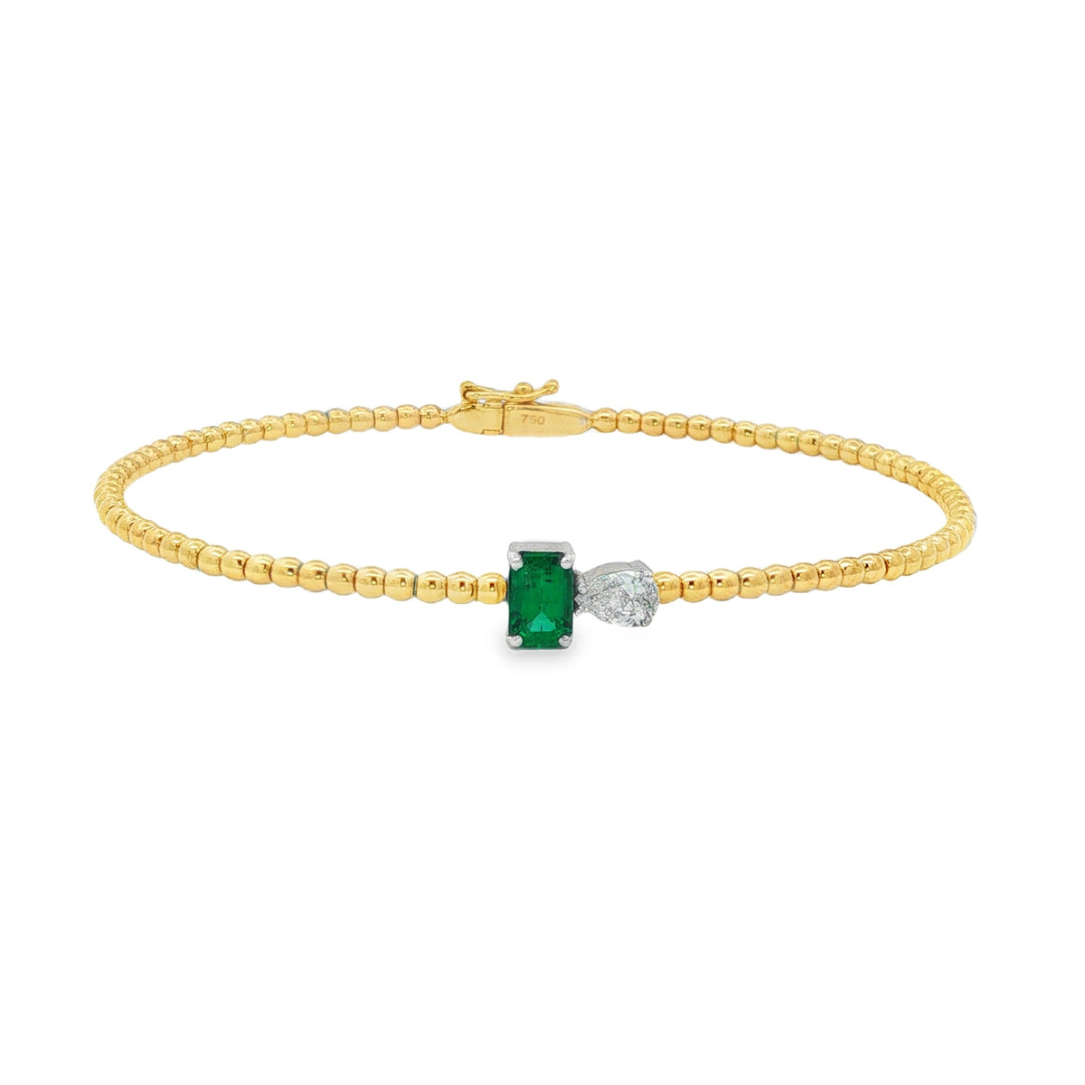 Jai's 18K Two-tone Octagon-cut Emerald & Pear-cut Diamond Bangle
