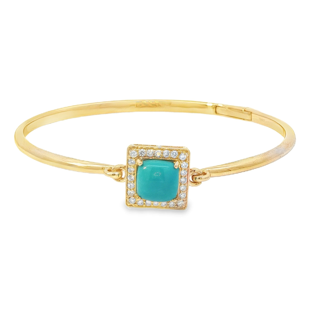 Jai's 14K Yellow Gold Square-shaped Turquoise & Diamond Bangle