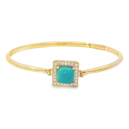 Jai's 14K Yellow Gold Square-shaped Turquoise & Diamond Bangle