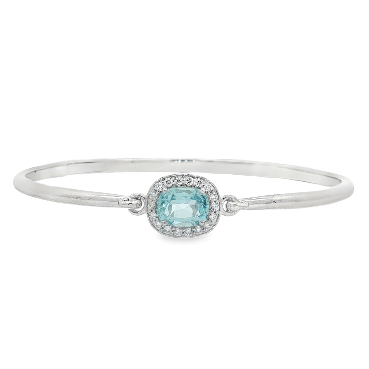 Jai's 14K White Gold Oval-cut Aquamarine & Diamond Bangle
