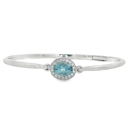 Jai's 14K White Gold Oval-cut Aquamarine & Diamond Bangle