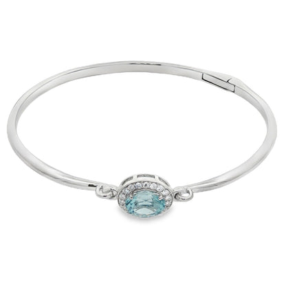 Jai's 14K White Gold Oval-cut Aquamarine & Diamond Bangle