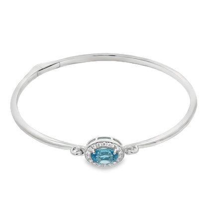 Jai's 14K White Gold Oval-cut Blue Topaz & Diamond Bangle
